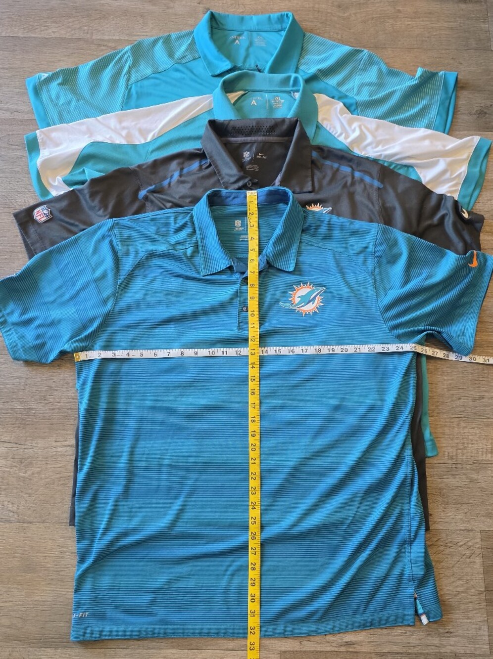 Lot of 4 Miami Dolphins Polo Shirts 2XL Nike Dri-Fit Antigua NWT Aqua Gray NFL